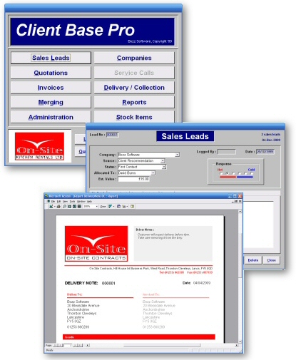 Screenshots - Example screenshots of a bespoke database solution for On-Site Kitchen Rentals Ltd of Thornton Cleveleys, Lancashire