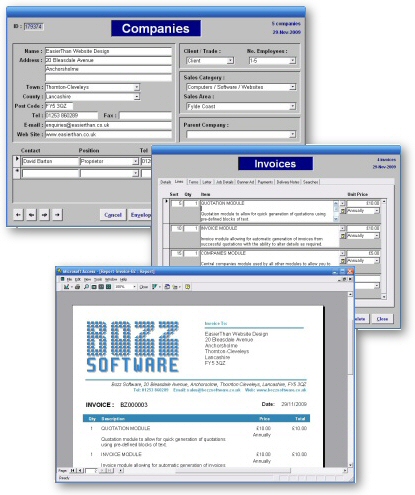 Screenshots - Database Quotation and Invoicing Software Modules